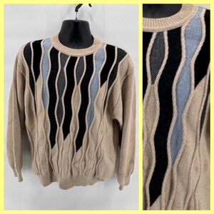 Vtg 90s BAFFO Italy 3D Knit Sweater Mens Medium Coogi Style Abstract Textured